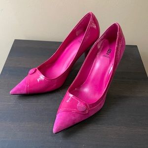 Hot pink leather and suede